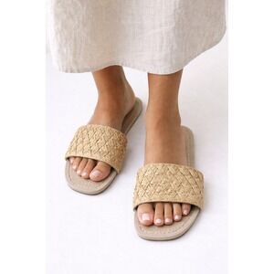 A New Day Beige Raffia Woven Slide Sandals Women's Size 10 NWT
